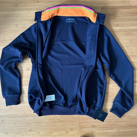New FRED PERRY Made In Japan Stand Collar Neck Track Jacket S Navy Pink Laurel - Picture 8 of 16